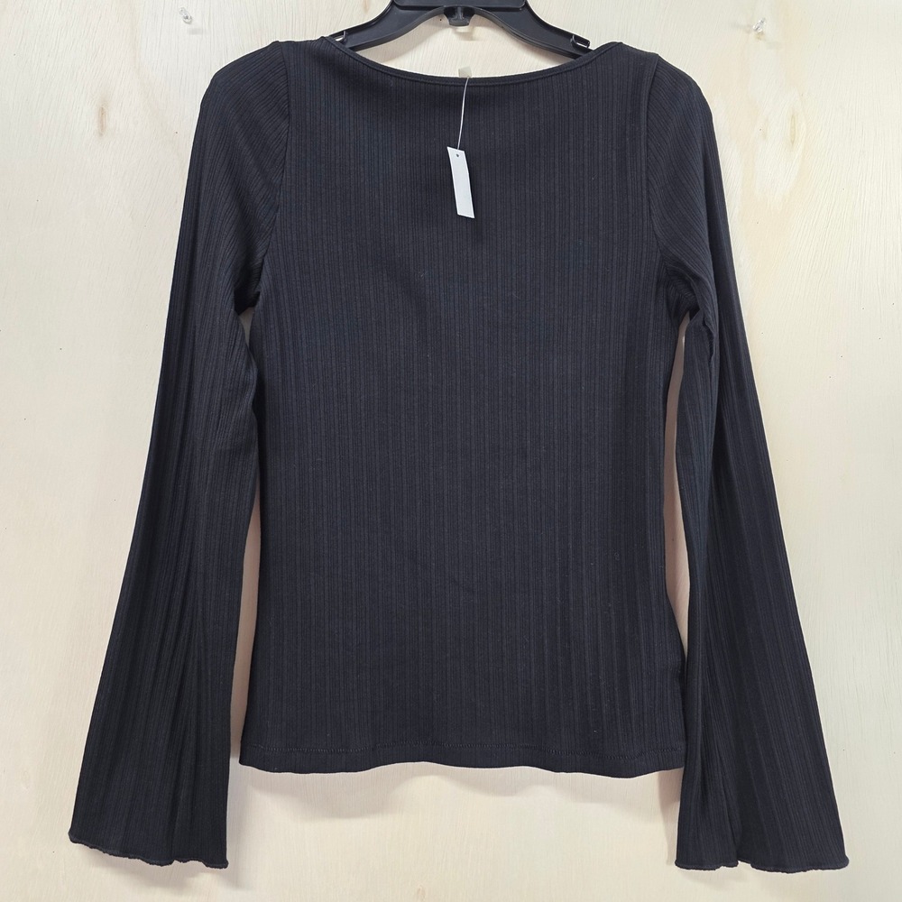Madewell Ribbed Bell Sleeve Scoop Neck Top Black Women Size M